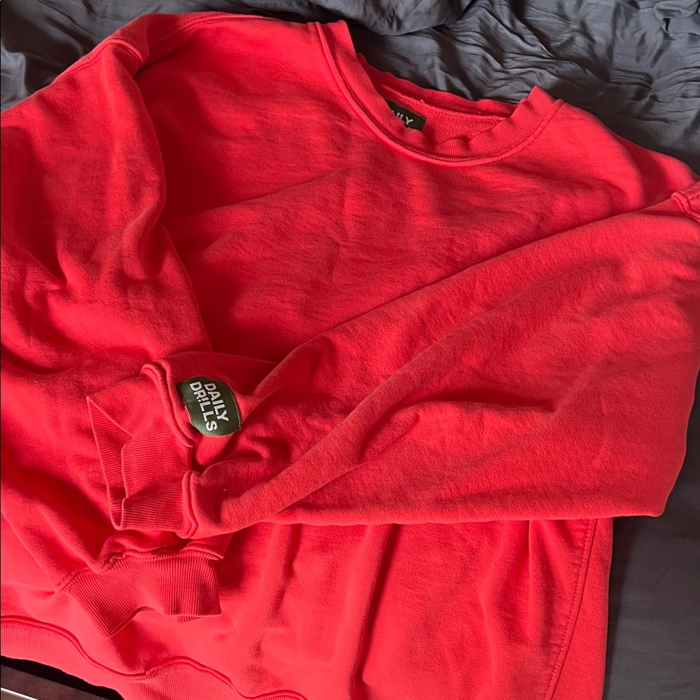 Daily Drills Bright Red Crew Sweatshirt with Sleeve Patch